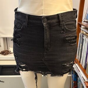American Eagle Outfitters Black Distressed Mini Skirt
